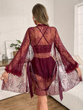 Women's 4-piece lingerie set in burgundy lace