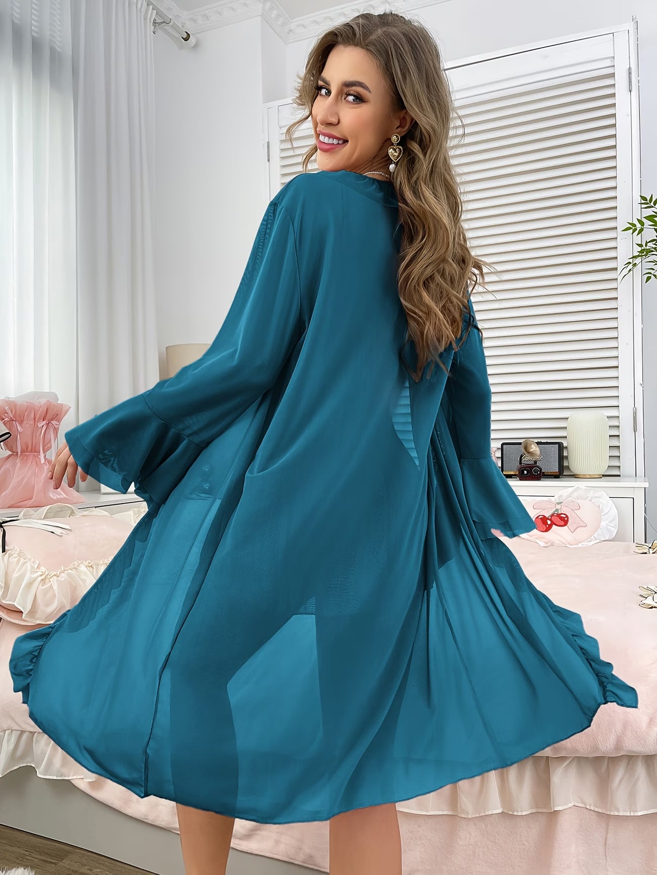 Ensemble nuisette femme Vert Malachite avec kimono assorti
