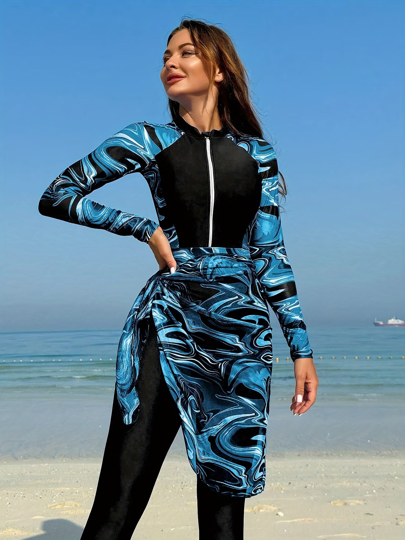 Burkini élégant avec paréo intégré – Confort, style et couverture complète