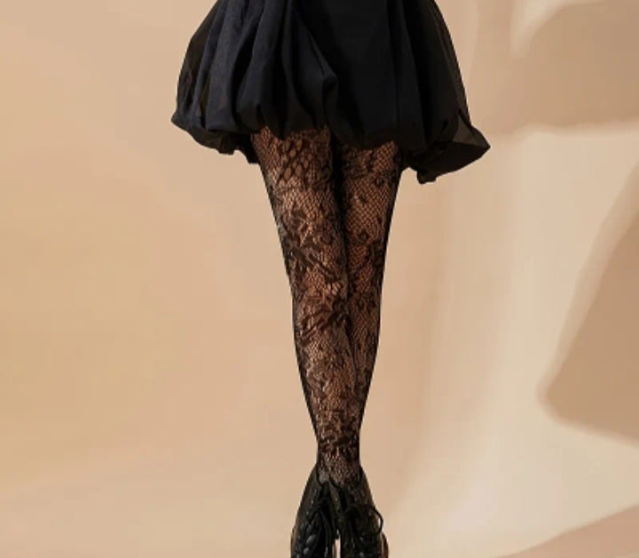 Floral patterned fine knit tights
