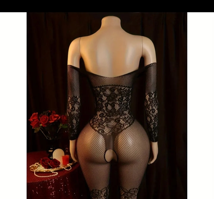 Body en dentelle et résille – manches longues