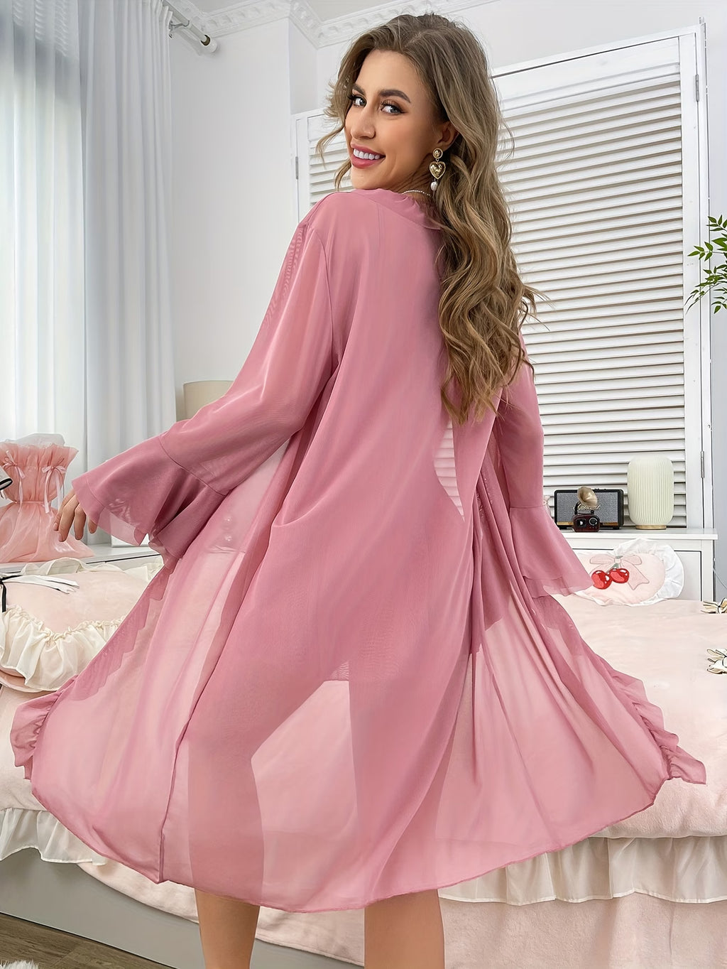Women's Pale Rose Grey Nightgown Set with Matching Kimono