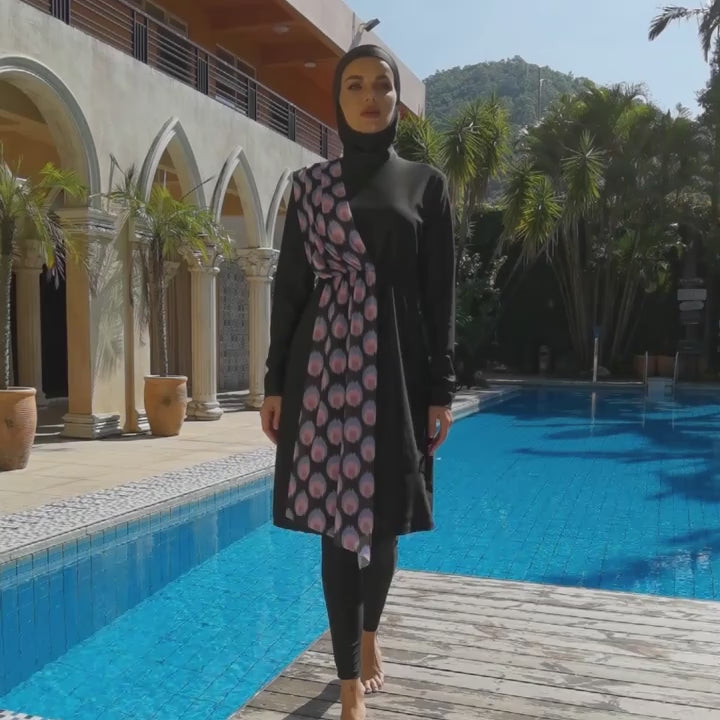 Burkini moderne avec détail imprimé – Élégance & confort absolu