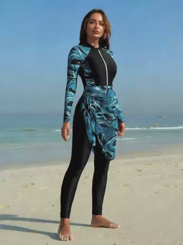 Burkini élégant avec paréo intégré – Confort, style et couverture complète